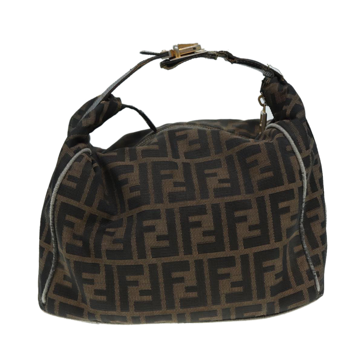 FENDI Zucca Canvas Vanity Bag Brown Black gold Auth ep5316