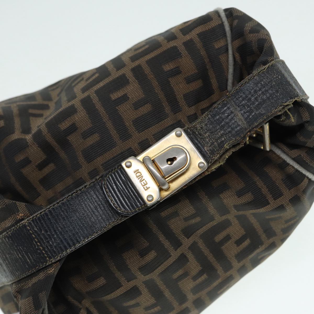 FENDI Zucca Canvas Vanity Bag Brown Black gold Auth ep5316