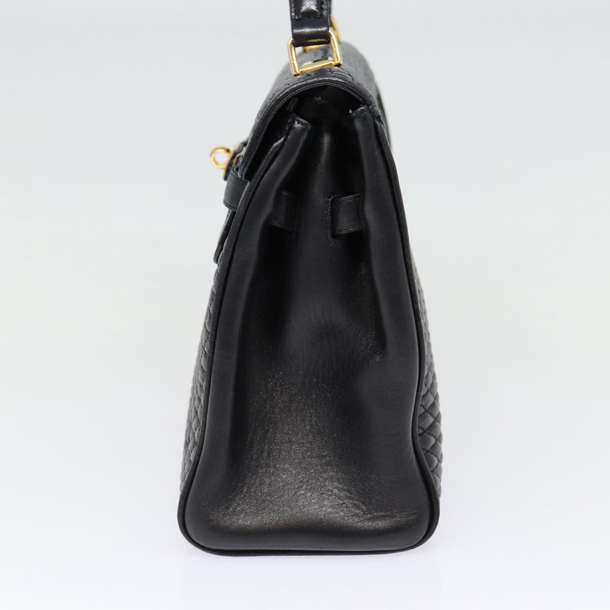 BALLY Hand Bag Leather Black Gold Auth ep5329