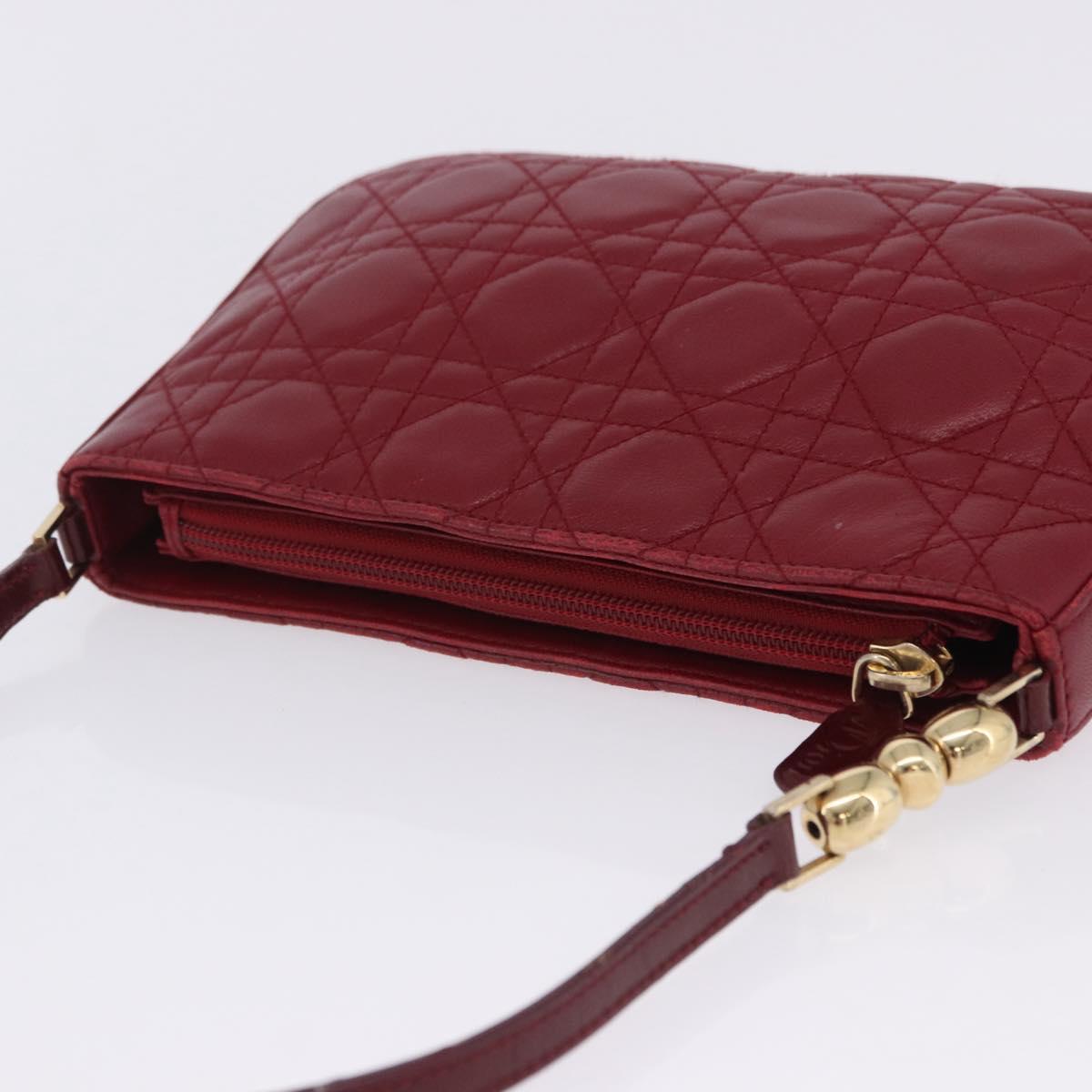 Christian Dior Canage Accessory Pouch Leather Red Gold Auth ep5334