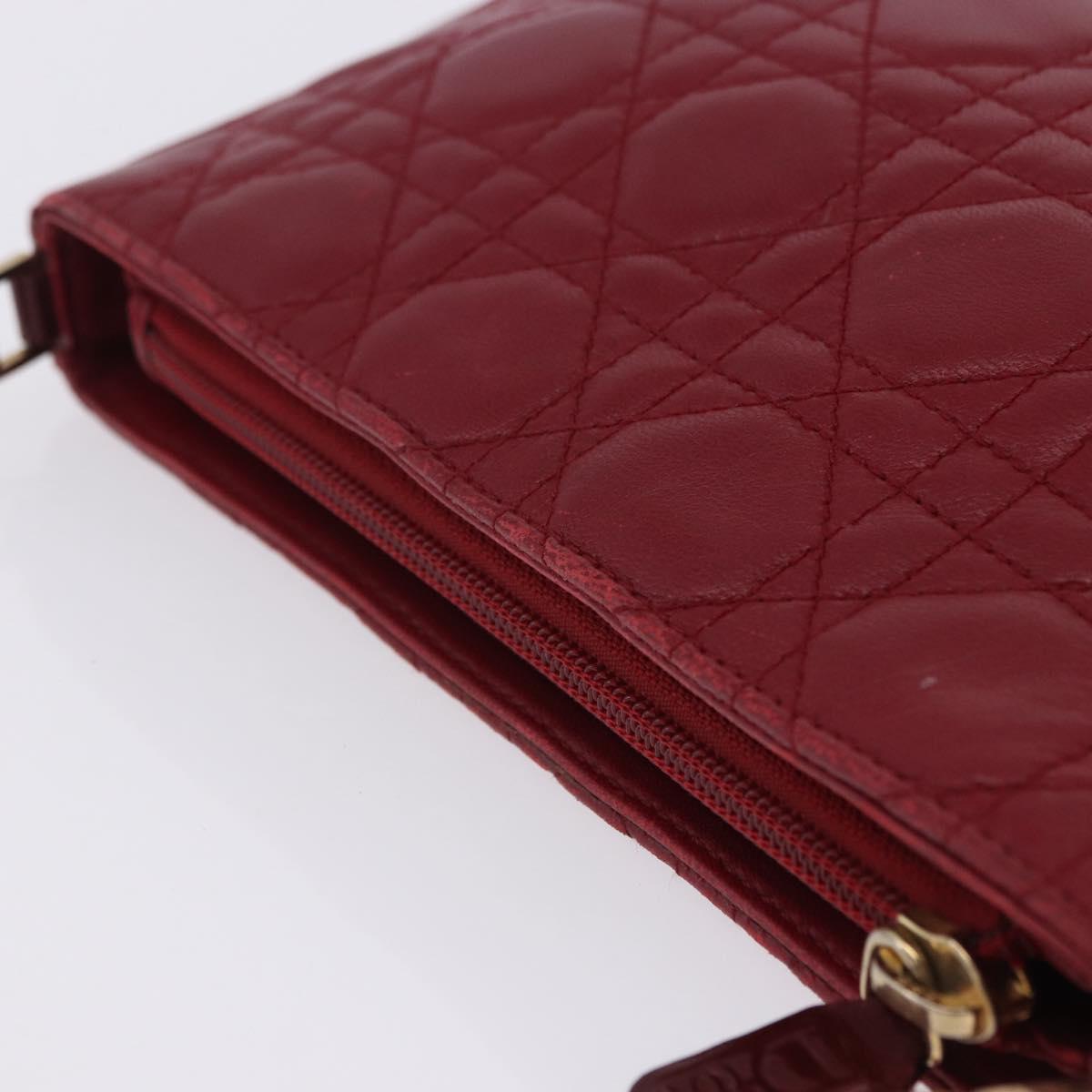 Christian Dior Canage Accessory Pouch Leather Red Gold Auth ep5334
