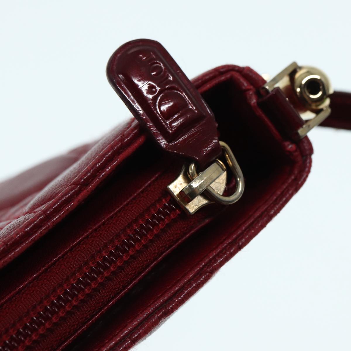 Christian Dior Canage Accessory Pouch Leather Red Gold Auth ep5334