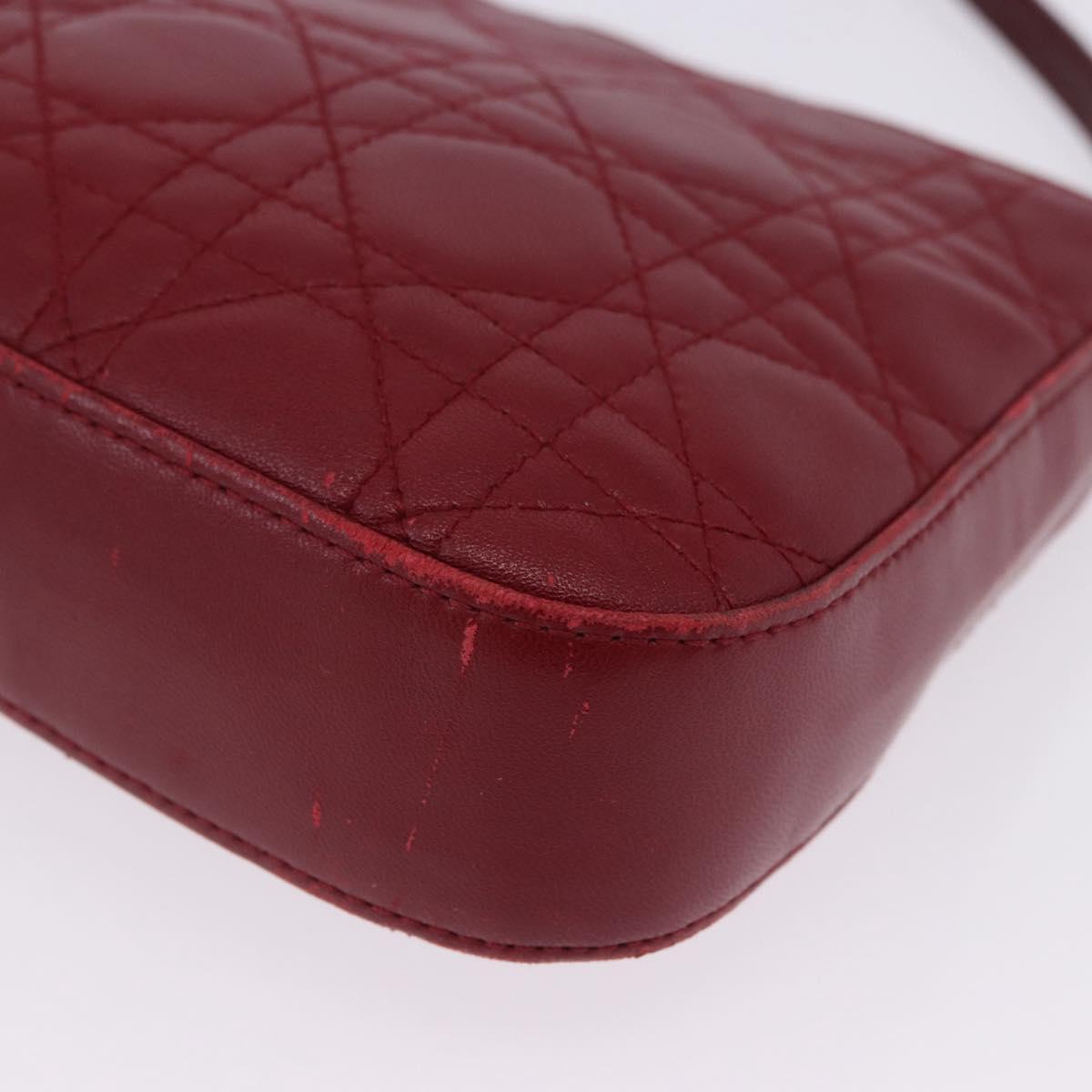 Christian Dior Canage Accessory Pouch Leather Red Gold Auth ep5334