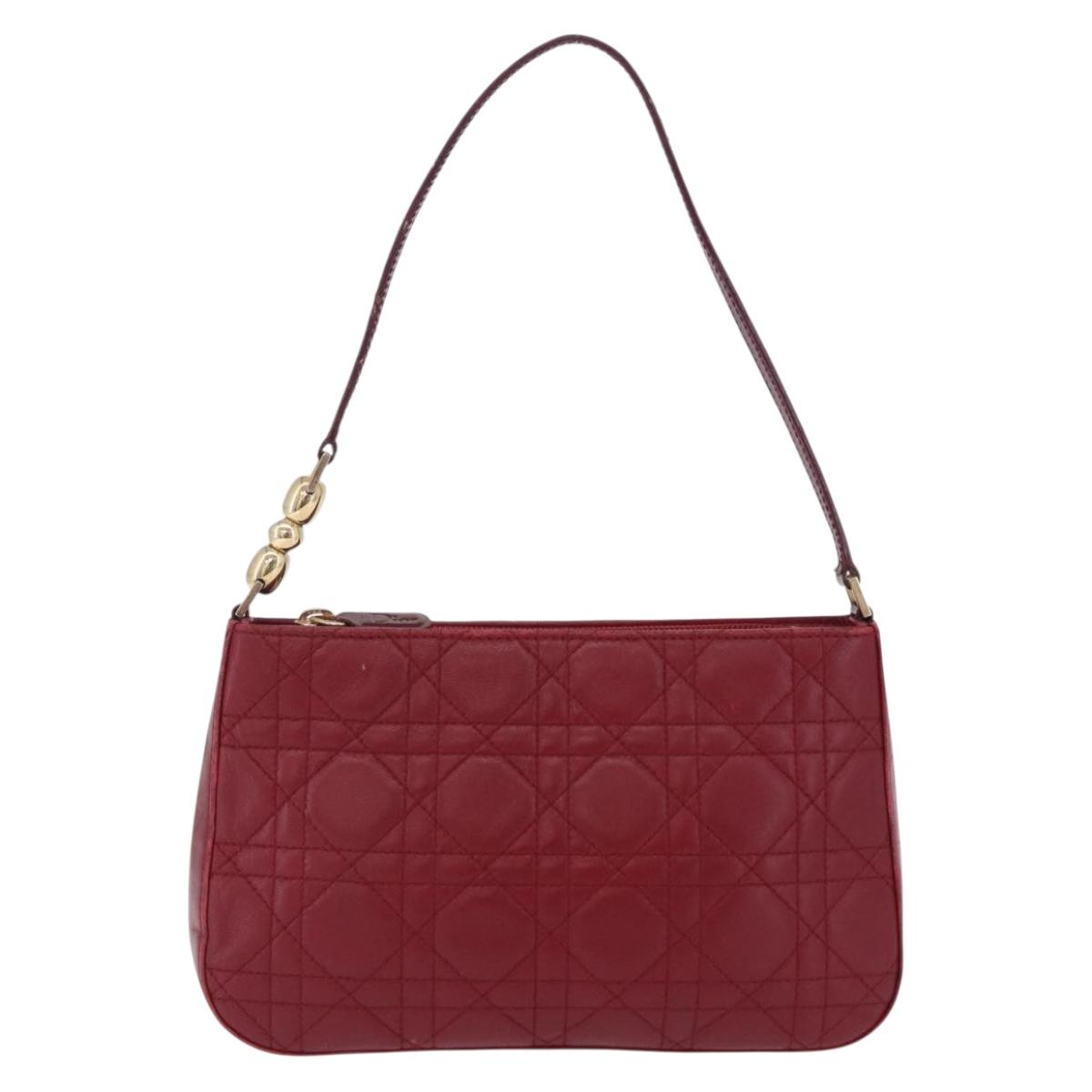 Christian Dior Canage Accessory Pouch Leather Red Gold Auth ep5334