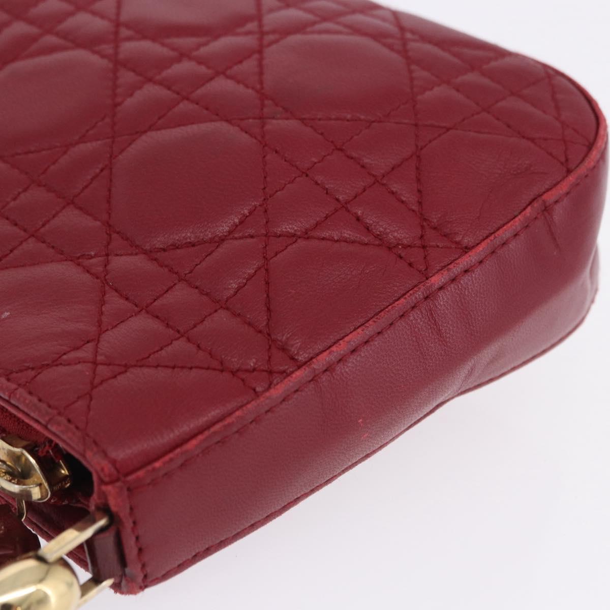 Christian Dior Canage Accessory Pouch Leather Red Gold Auth ep5334