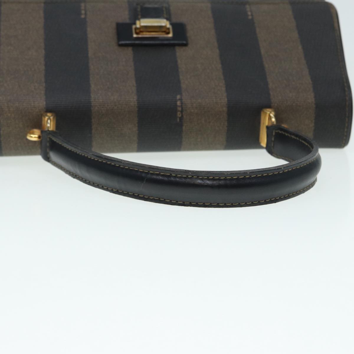 FENDI Pecan Canvas Hand Bag Brown Black gold Auth ep5335