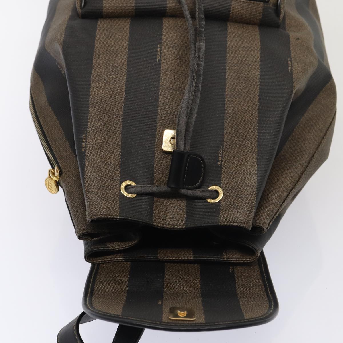 FENDI Pecan Canvas Backpack Brown Black gold Auth ep5348