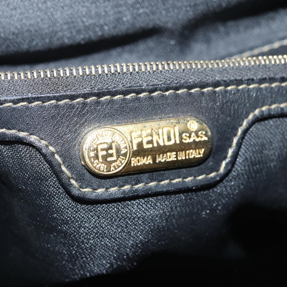 FENDI Pecan Canvas Backpack Brown Black gold Auth ep5348