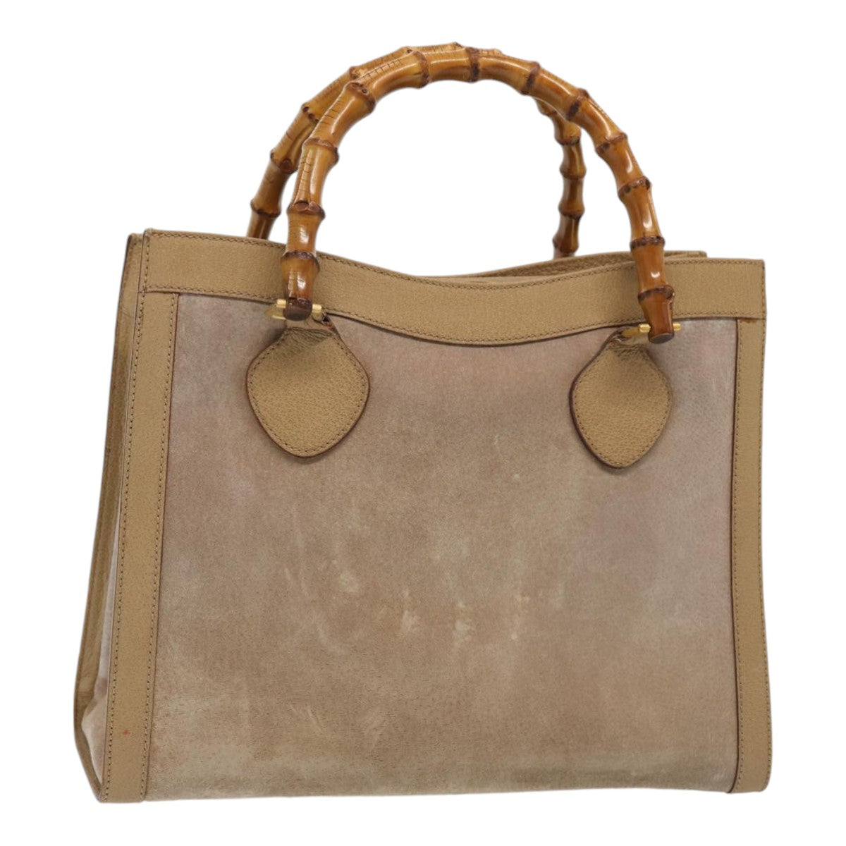 GUCCI Bamboo Hand Bag Suede Beige Gold 002 0260 2615 Auth ep5358