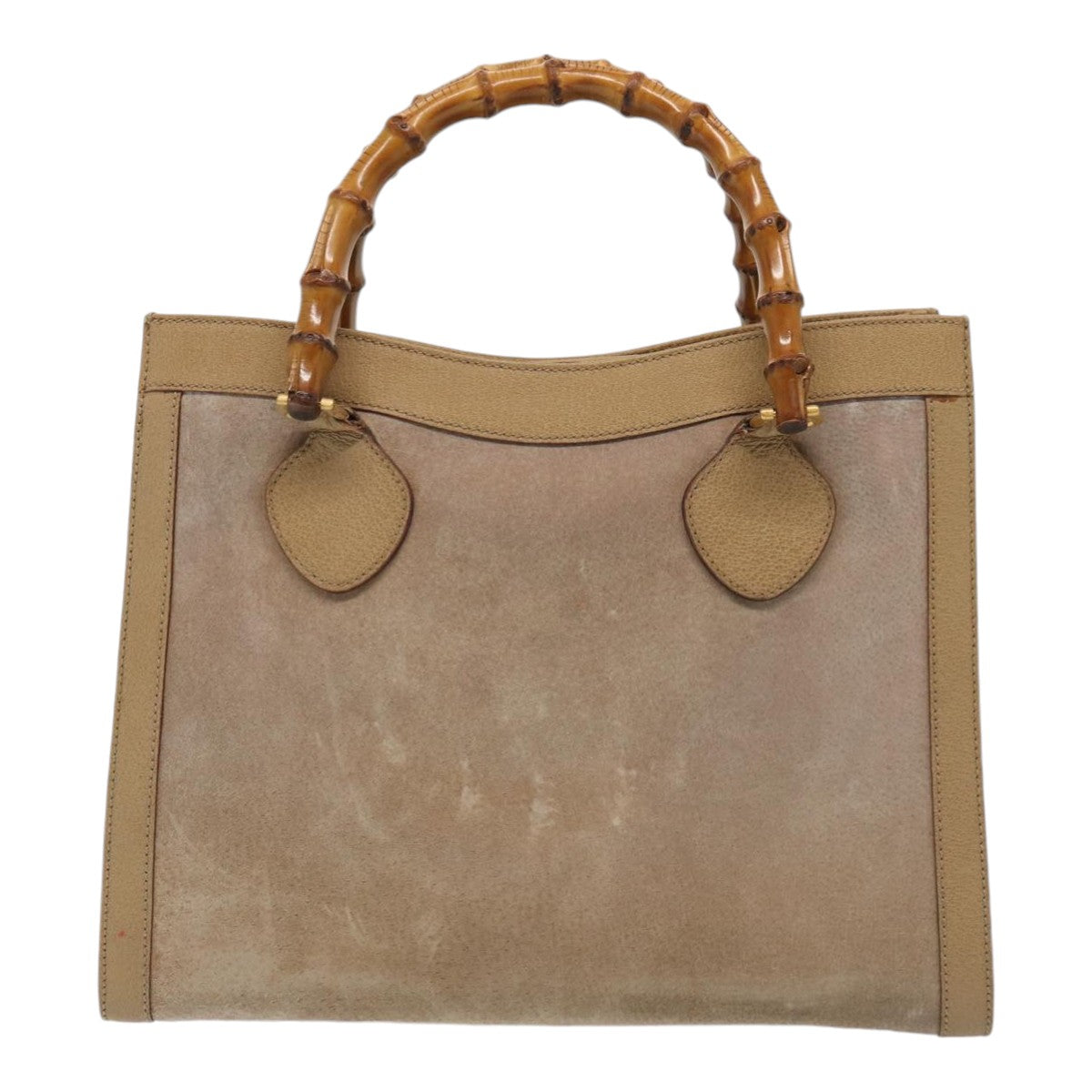 GUCCI Bamboo Hand Bag Suede Beige Gold 002 0260 2615 Auth ep5358