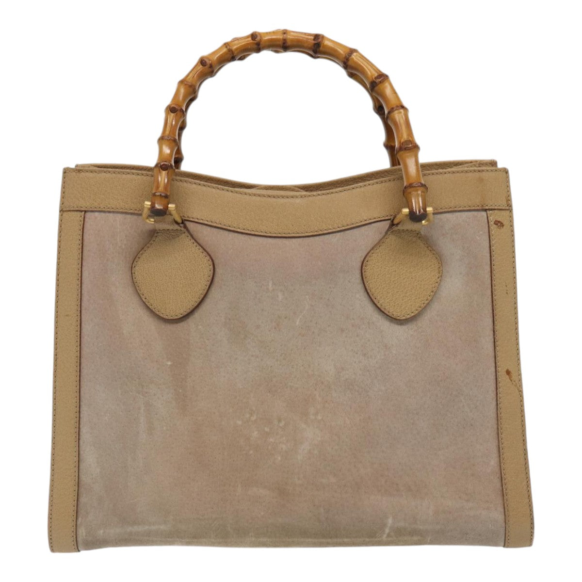 GUCCI Bamboo Hand Bag Suede Beige Gold 002 0260 2615 Auth ep5358