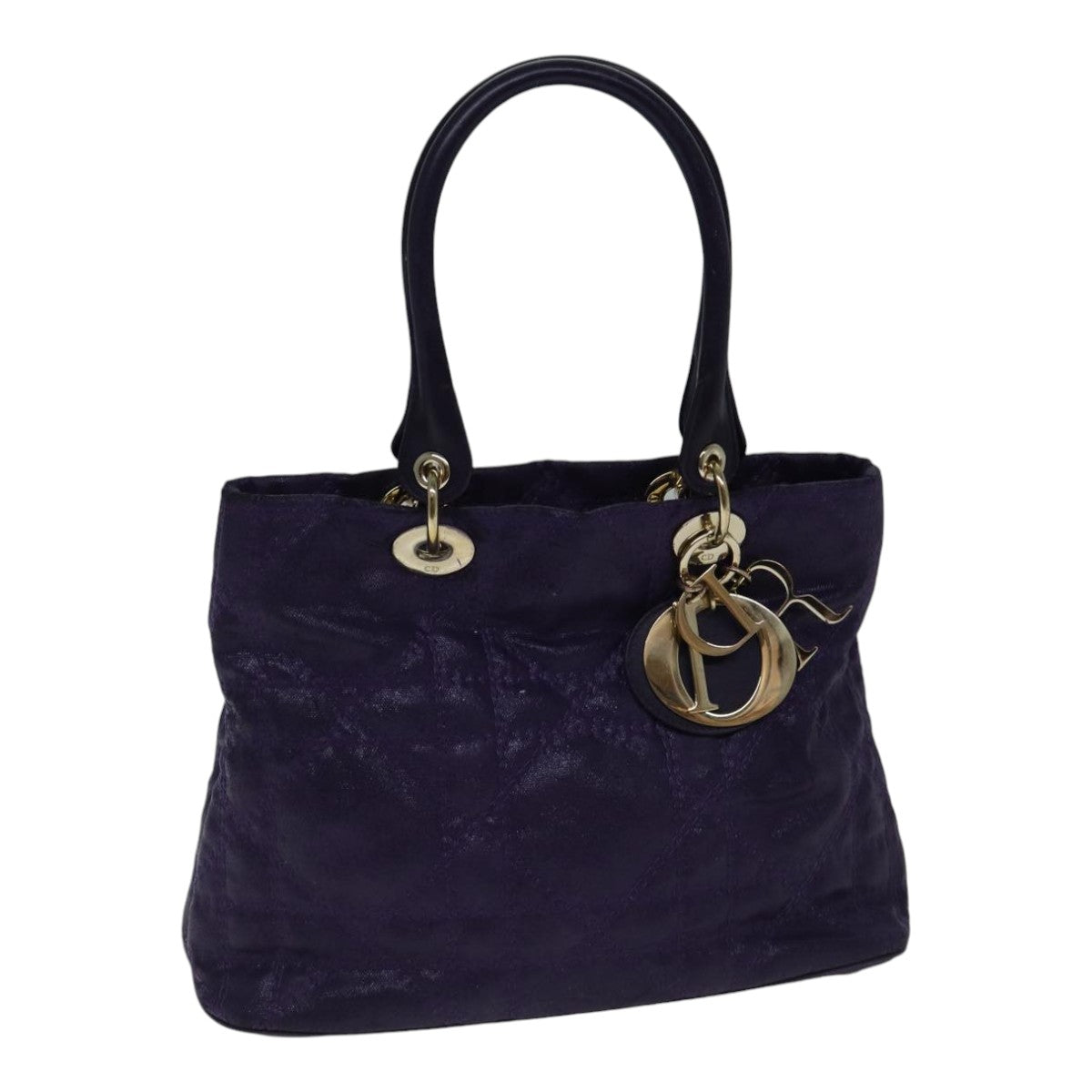 Christian Dior Canage Hand Bag Coated Canvas Purple Gold Auth ep5366