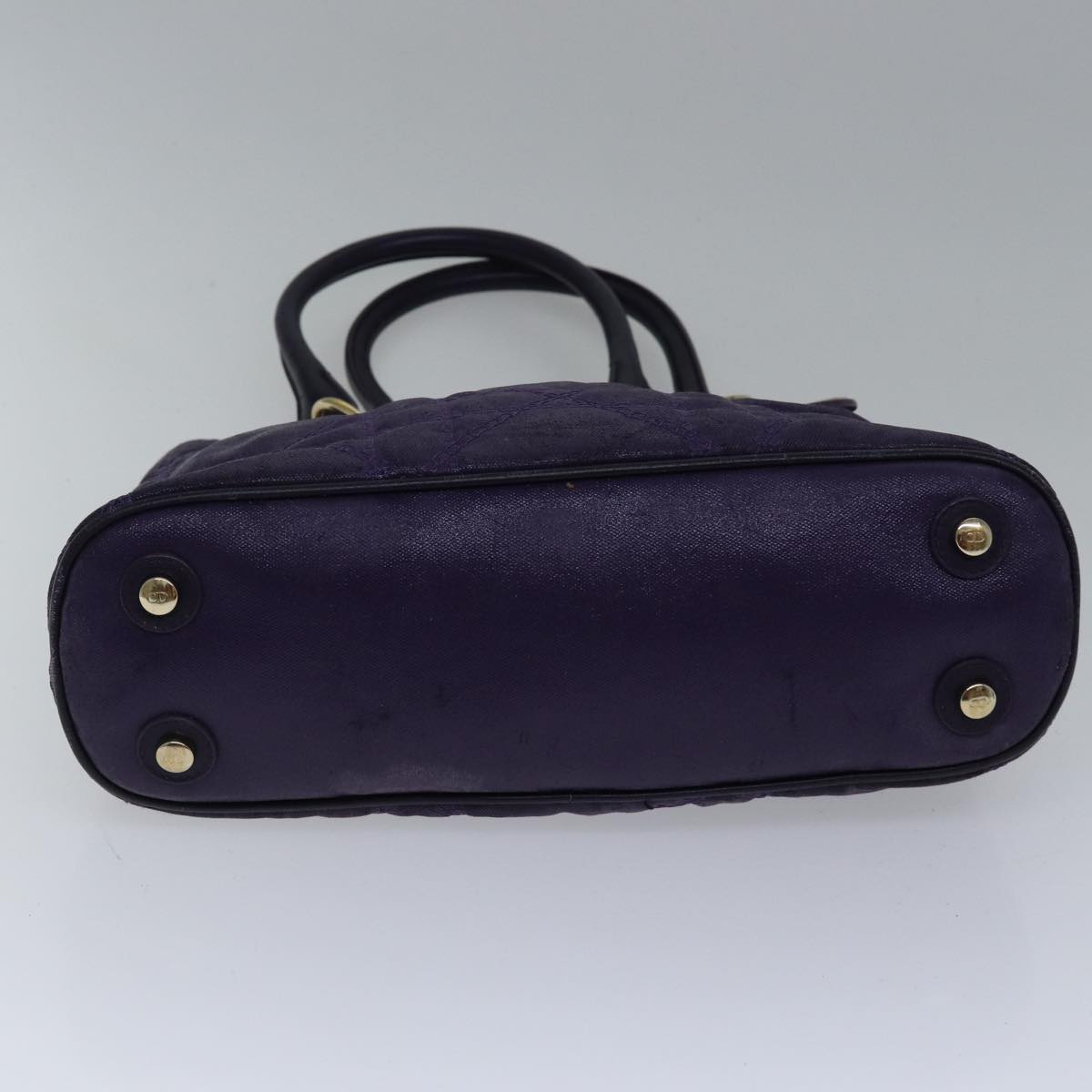 Christian Dior Canage Hand Bag Coated Canvas Purple Gold Auth ep5366