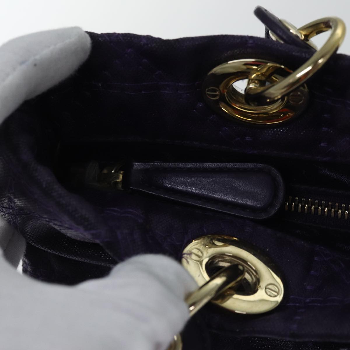 Christian Dior Canage Hand Bag Coated Canvas Purple Gold Auth ep5366