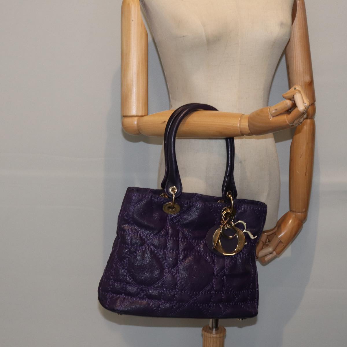 Christian Dior Canage Hand Bag Coated Canvas Purple Gold Auth ep5366