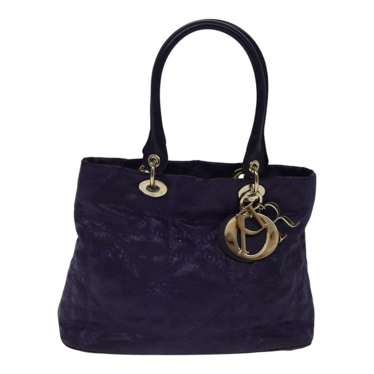 Christian Dior Canage Hand Bag Coated Canvas Purple Gold Auth ep5366