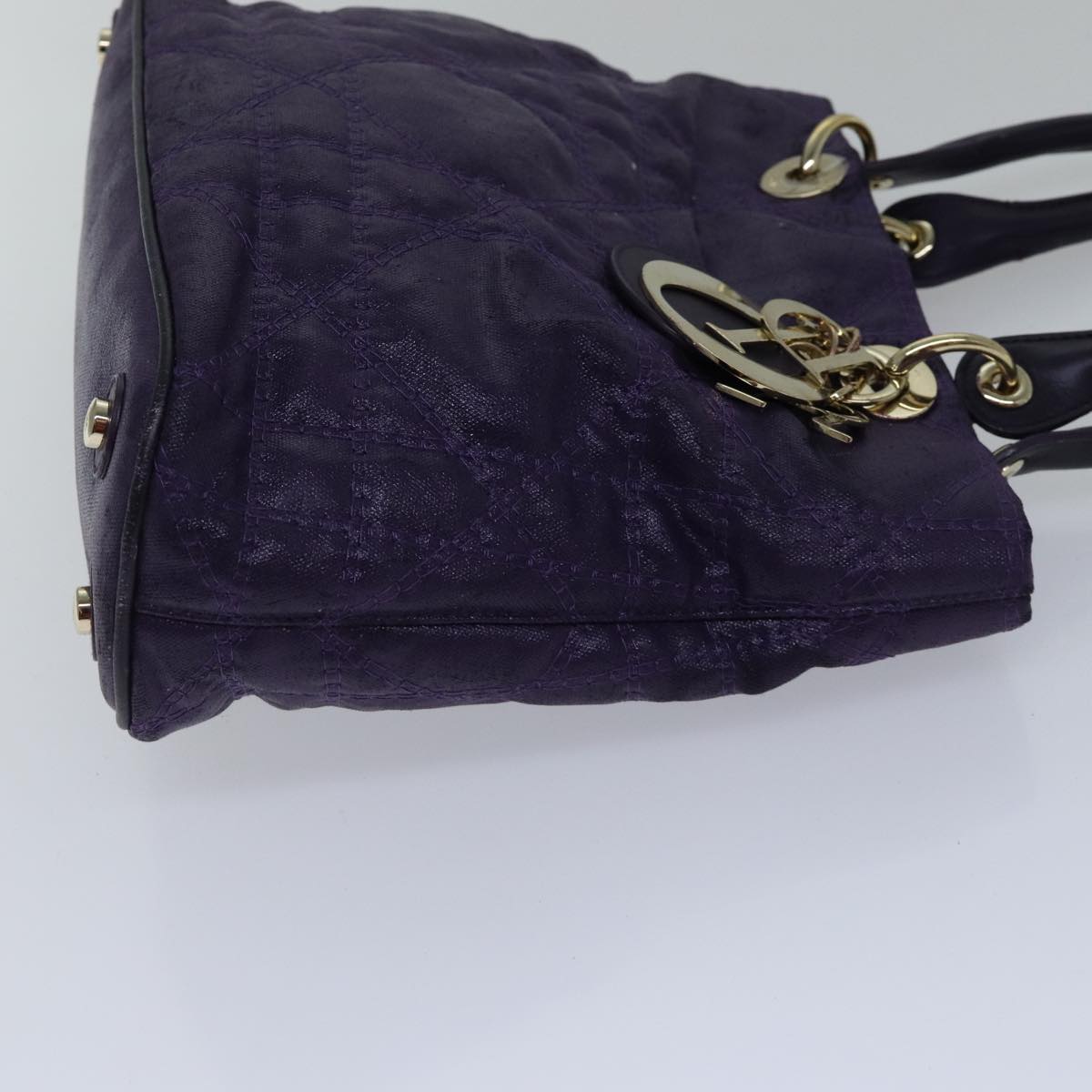 Christian Dior Canage Hand Bag Coated Canvas Purple Gold Auth ep5366