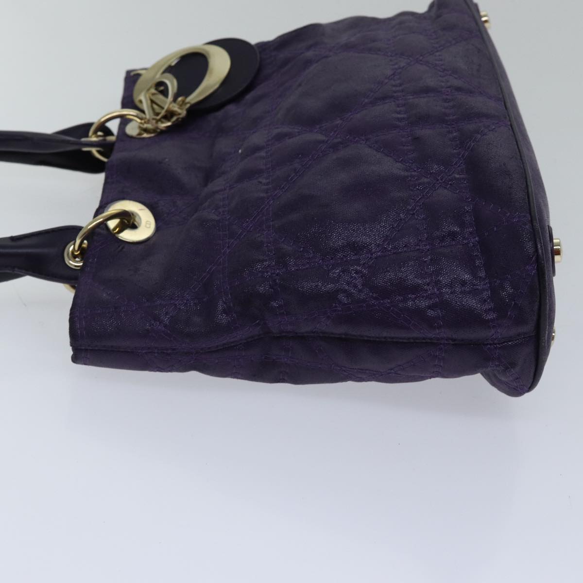 Christian Dior Canage Hand Bag Coated Canvas Purple Gold Auth ep5366