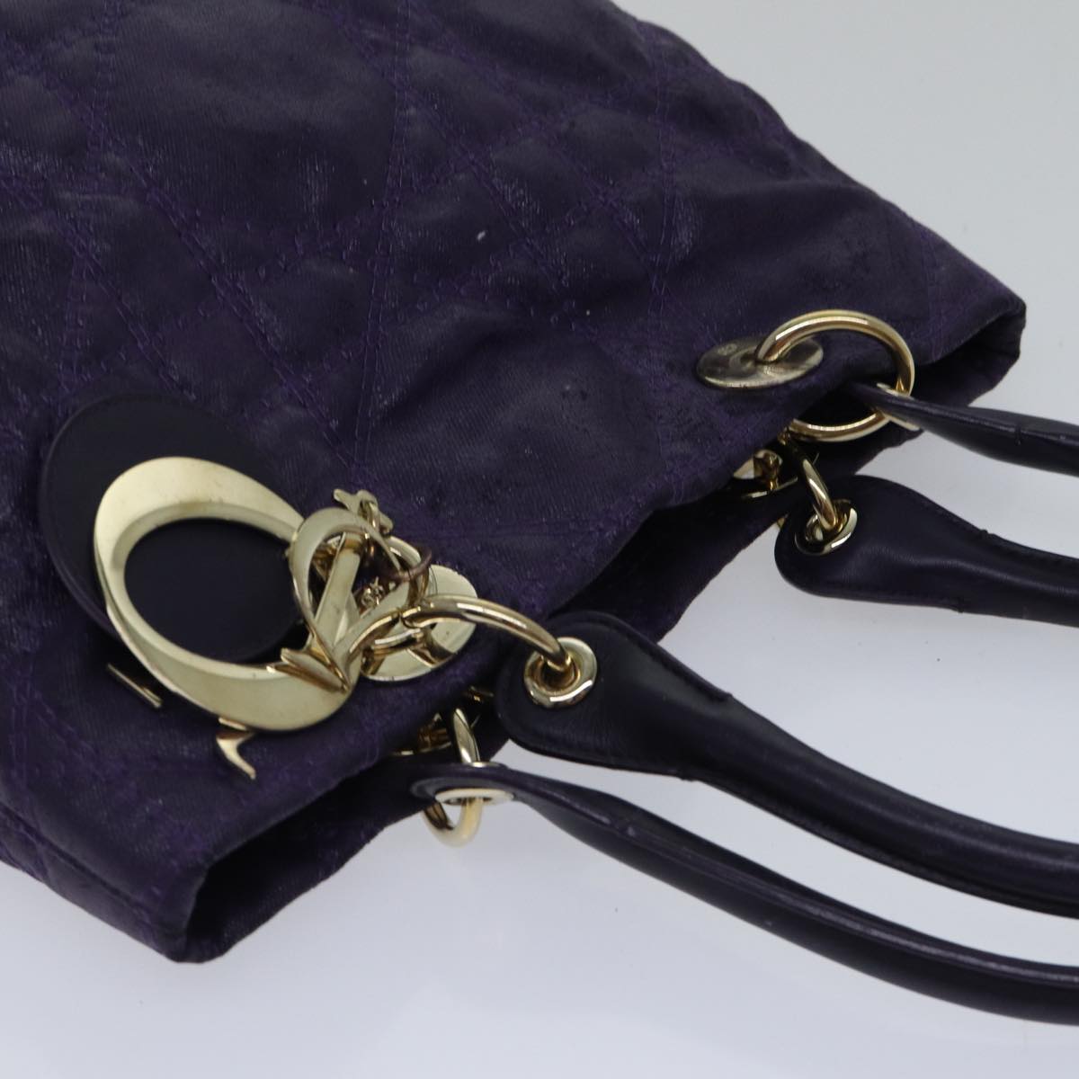 Christian Dior Canage Hand Bag Coated Canvas Purple Gold Auth ep5366