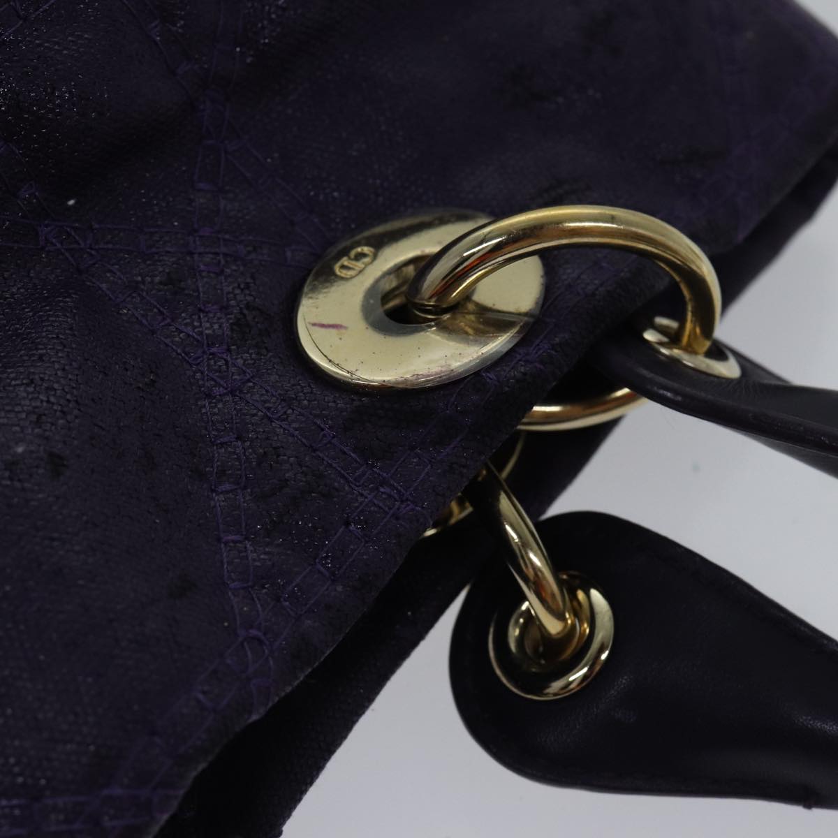 Christian Dior Canage Hand Bag Coated Canvas Purple Gold Auth ep5366