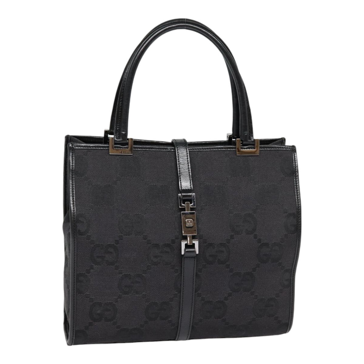 GUCCI Jackie GG Canvas Hand Bag Black Silver 002 1065 Auth ep5371