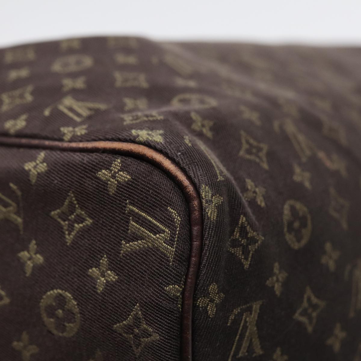 LOUIS VUITTON Monogram Mini Lin Speedy 30 Bag Brown Ebene M95224 LV Auth ep5372