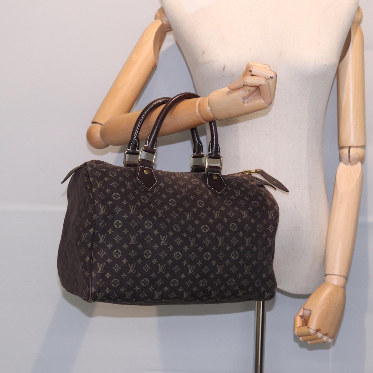 LOUIS VUITTON Monogram Mini Lin Speedy 30 Bag Brown Ebene M95224 LV Auth ep5372