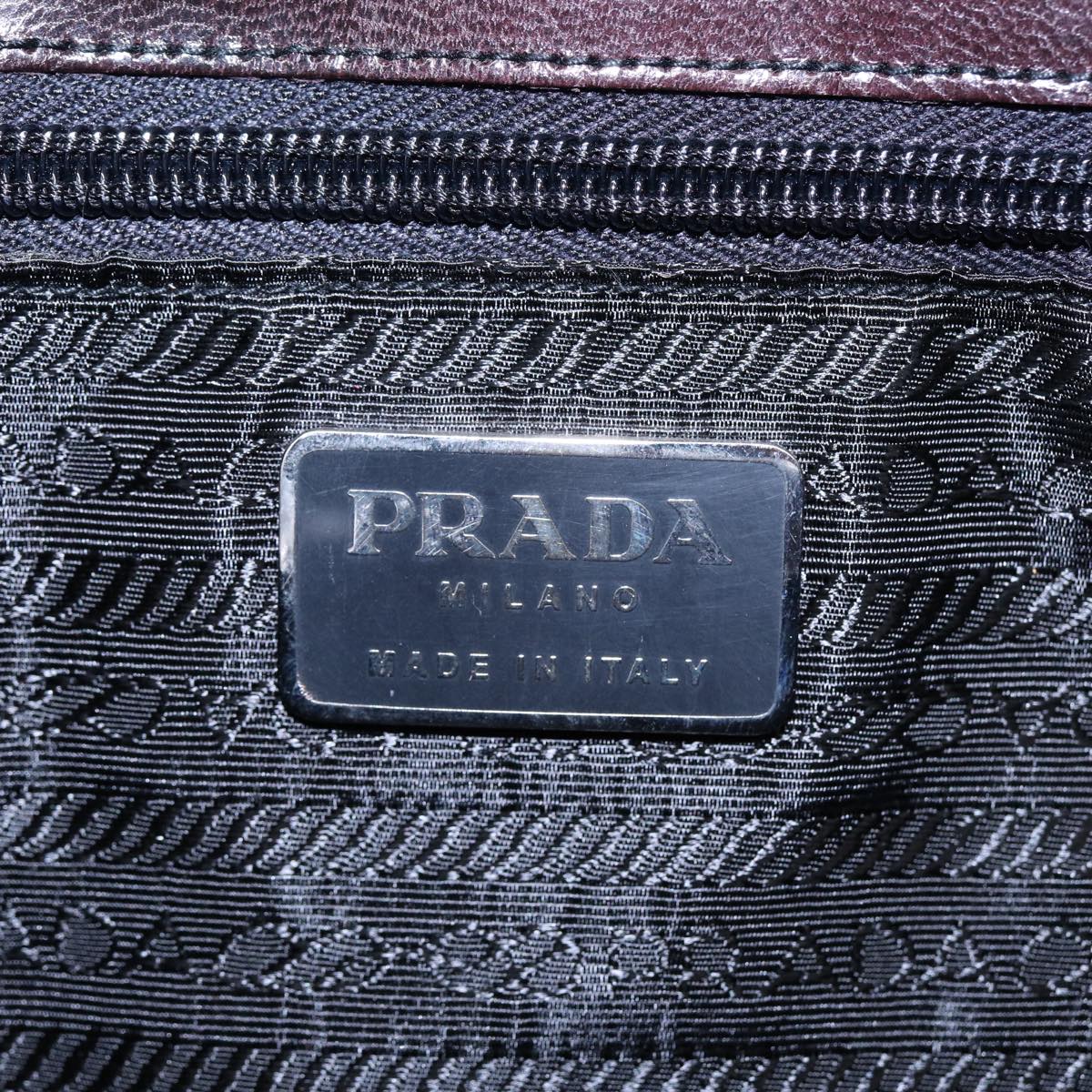 PRADA Hand Bag Leather Silver Brown Auth ep5375