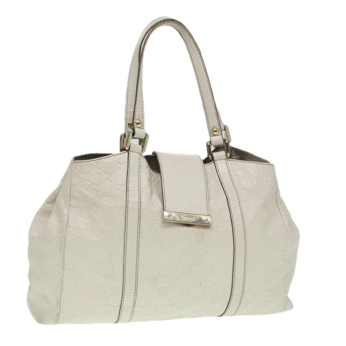 GUCCI GG Canvas Guccissima Hand Bag White Gold 211935 Auth ep5377