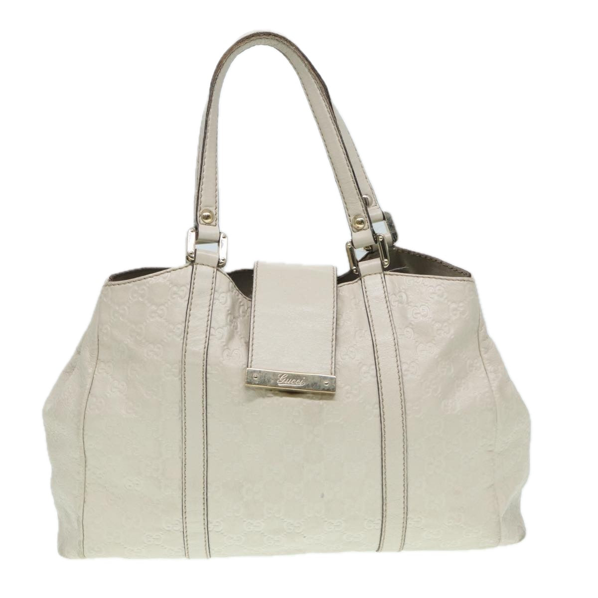GUCCI GG Canvas Guccissima Hand Bag White Gold 211935 Auth ep5377