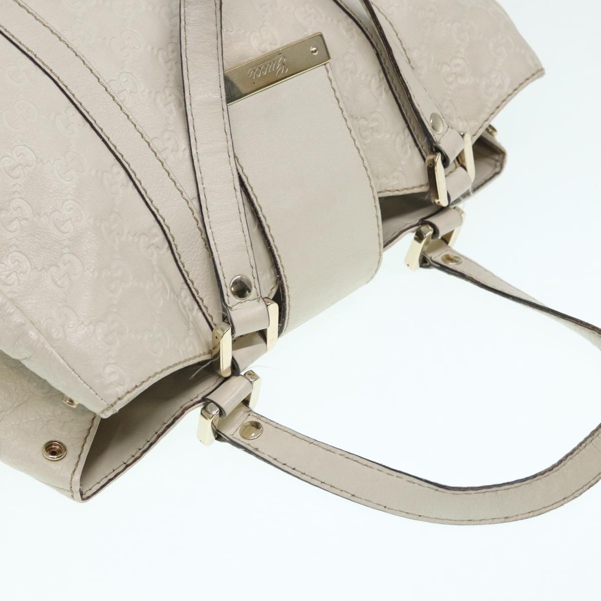 GUCCI GG Canvas Guccissima Hand Bag White Gold 211935 Auth ep5377