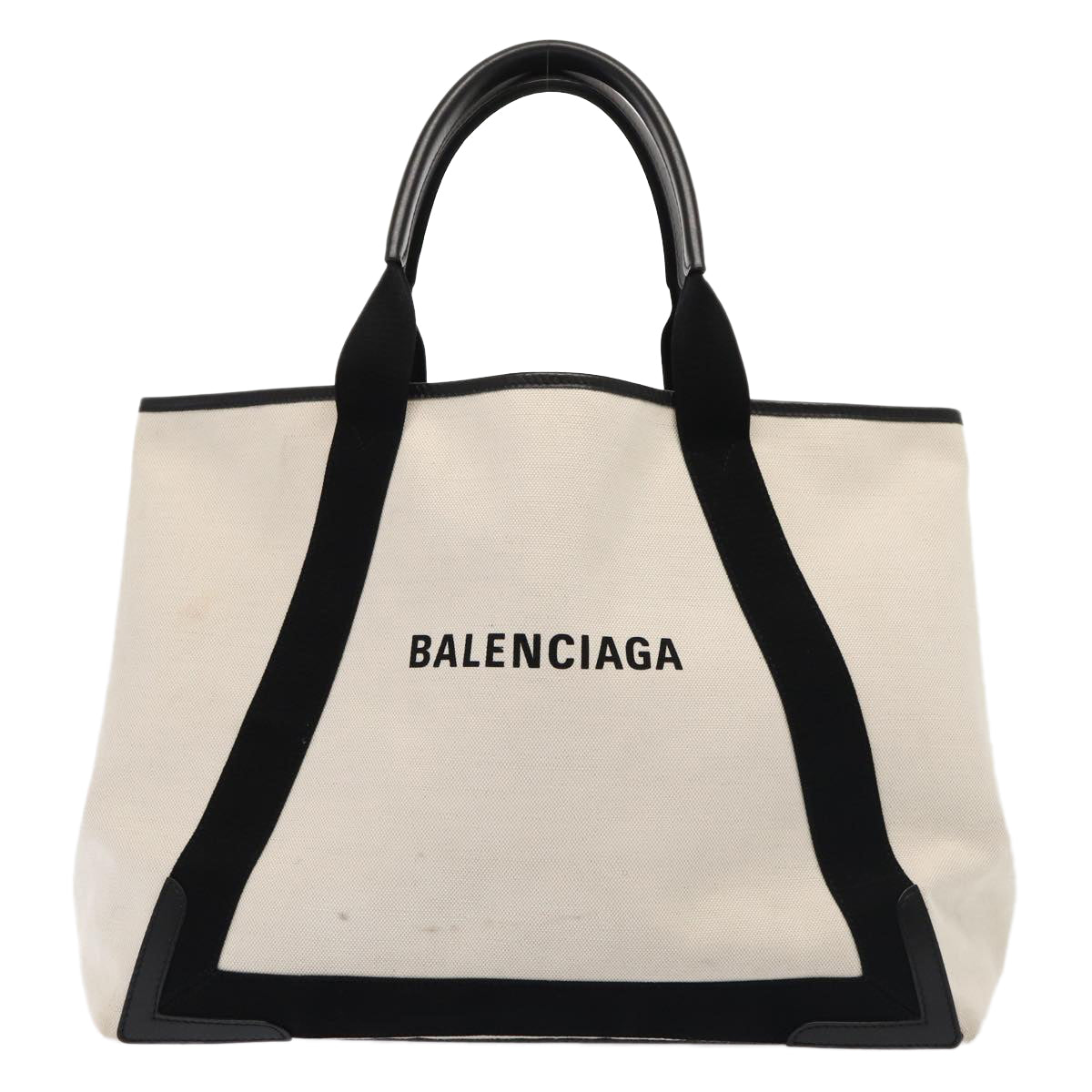 BALENCIAGA Cabas Hand Bag Canvas Silver White Auth ep5384