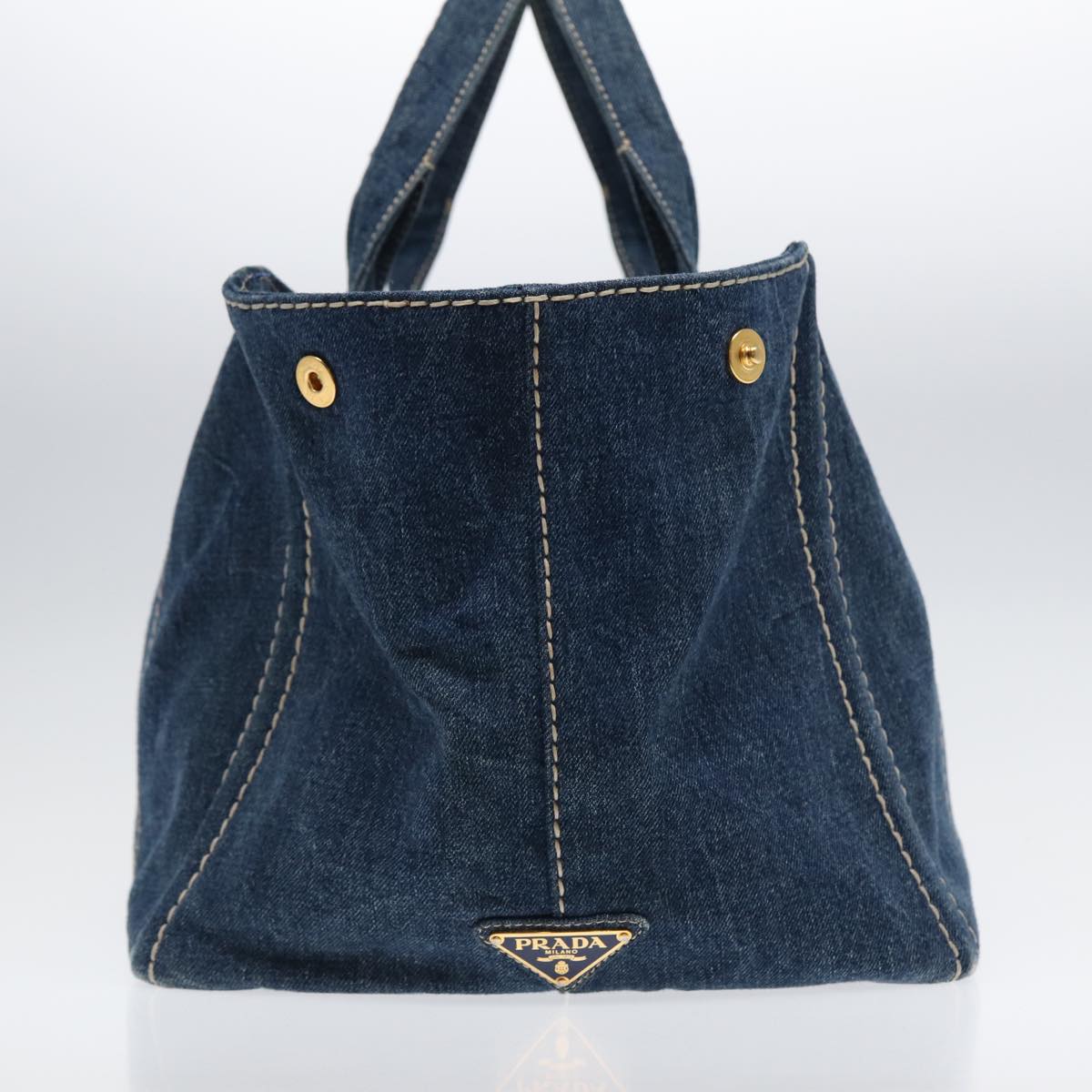 PRADA Canapa GM Hand Bag Denim Blue Gold Auth ep5385