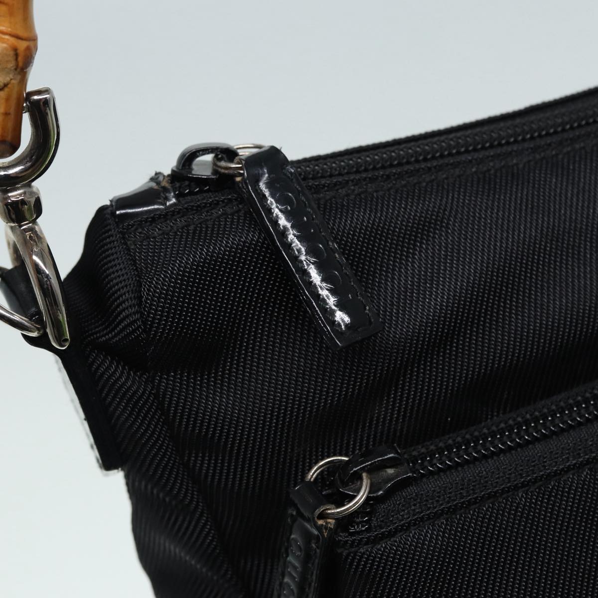 GUCCI Bamboo Hand Bag Nylon Black Silver 000 0509 Auth ep5387