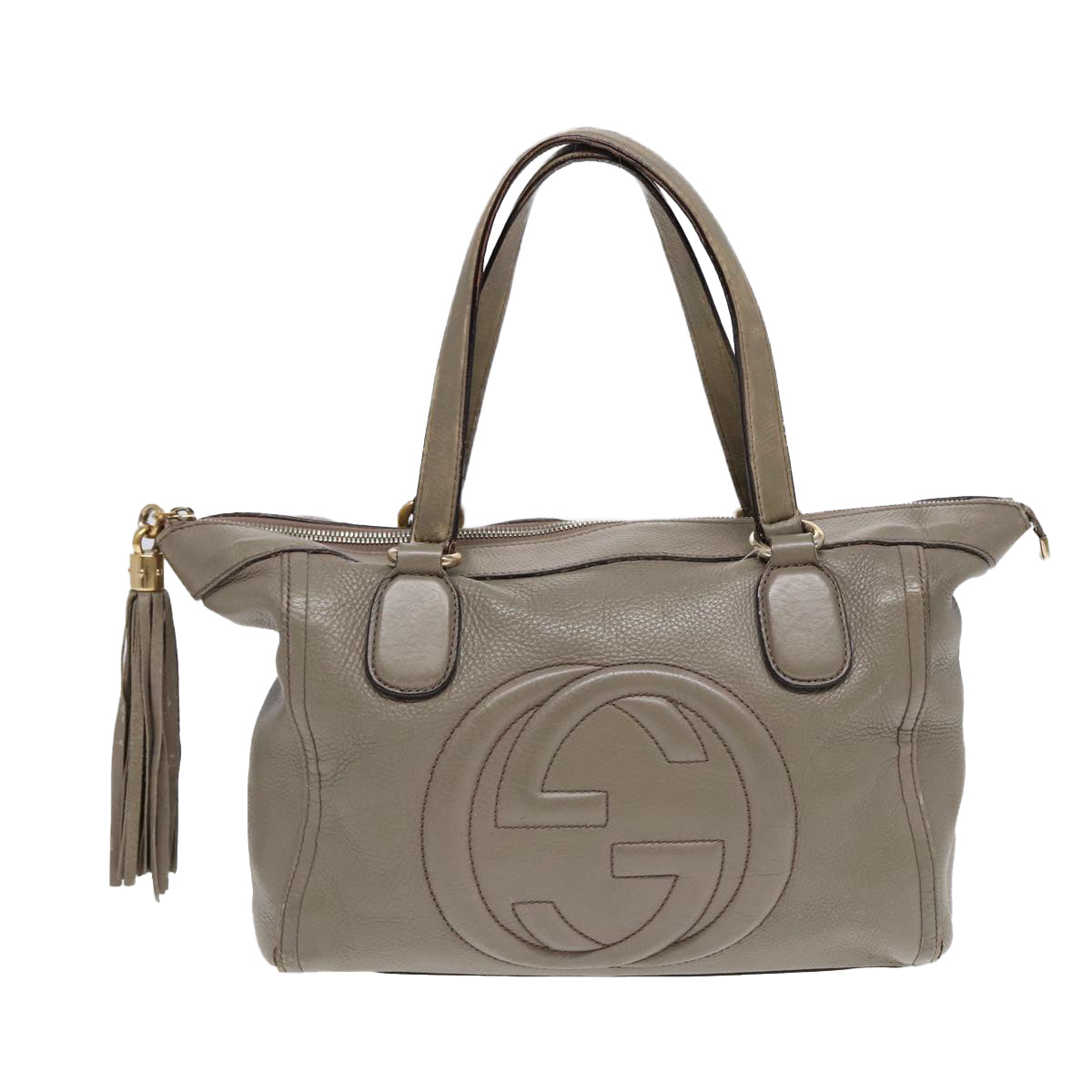 GUCCI Hand Bag Leather Gray Gold 282307 Auth ep5392