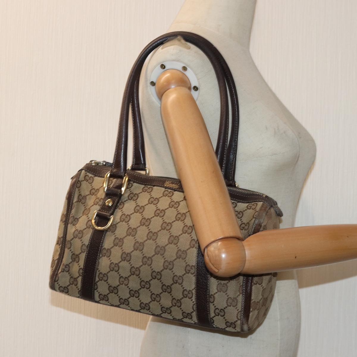 GUCCI GG Canvas Hand Bag Beige Gold 130942 Auth ep5406