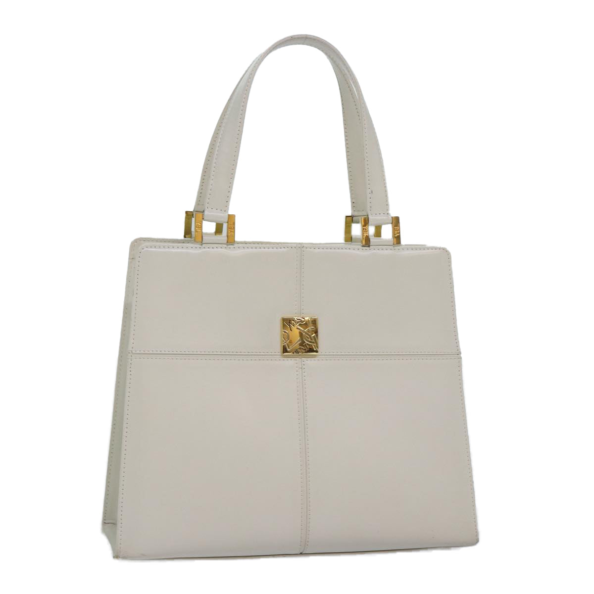 SAINT LAURENT Hand Bag Leather Gold White Auth ep5410