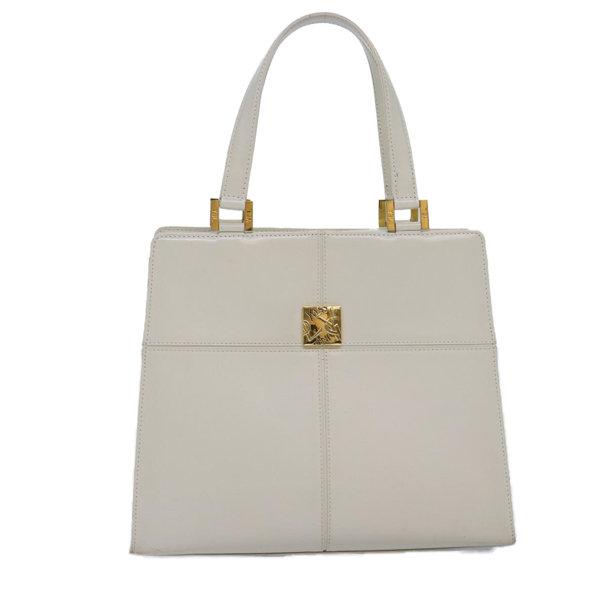 SAINT LAURENT Hand Bag Leather Gold White Auth ep5410