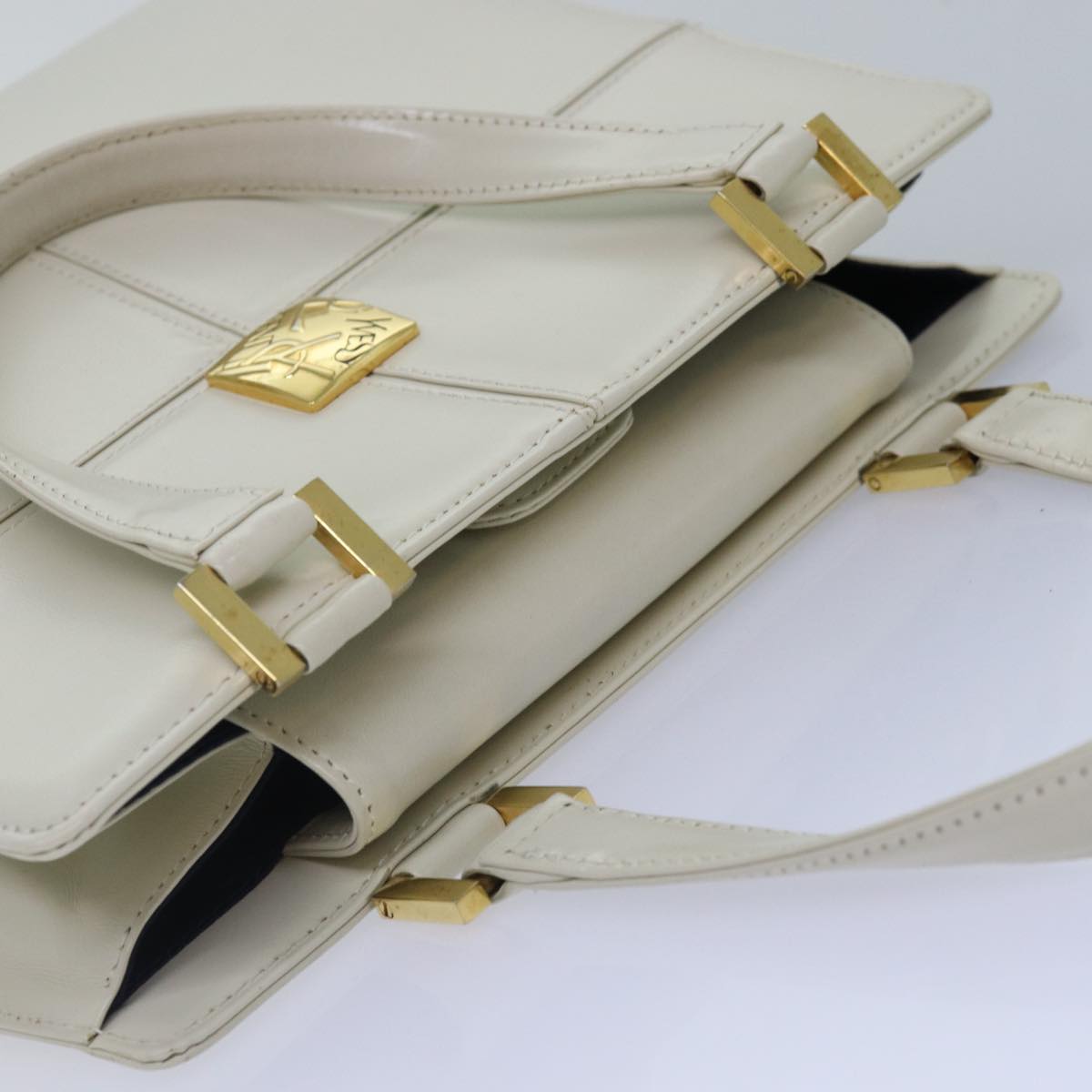 SAINT LAURENT Hand Bag Leather Gold White Auth ep5410