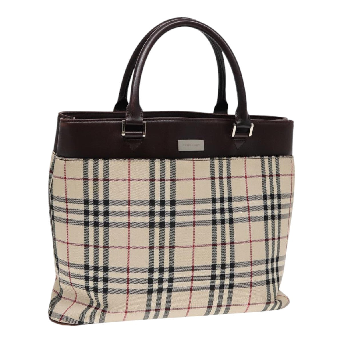 BURBERRY Nova Check Hand Bag Canvas Beige Silver Auth ep5413