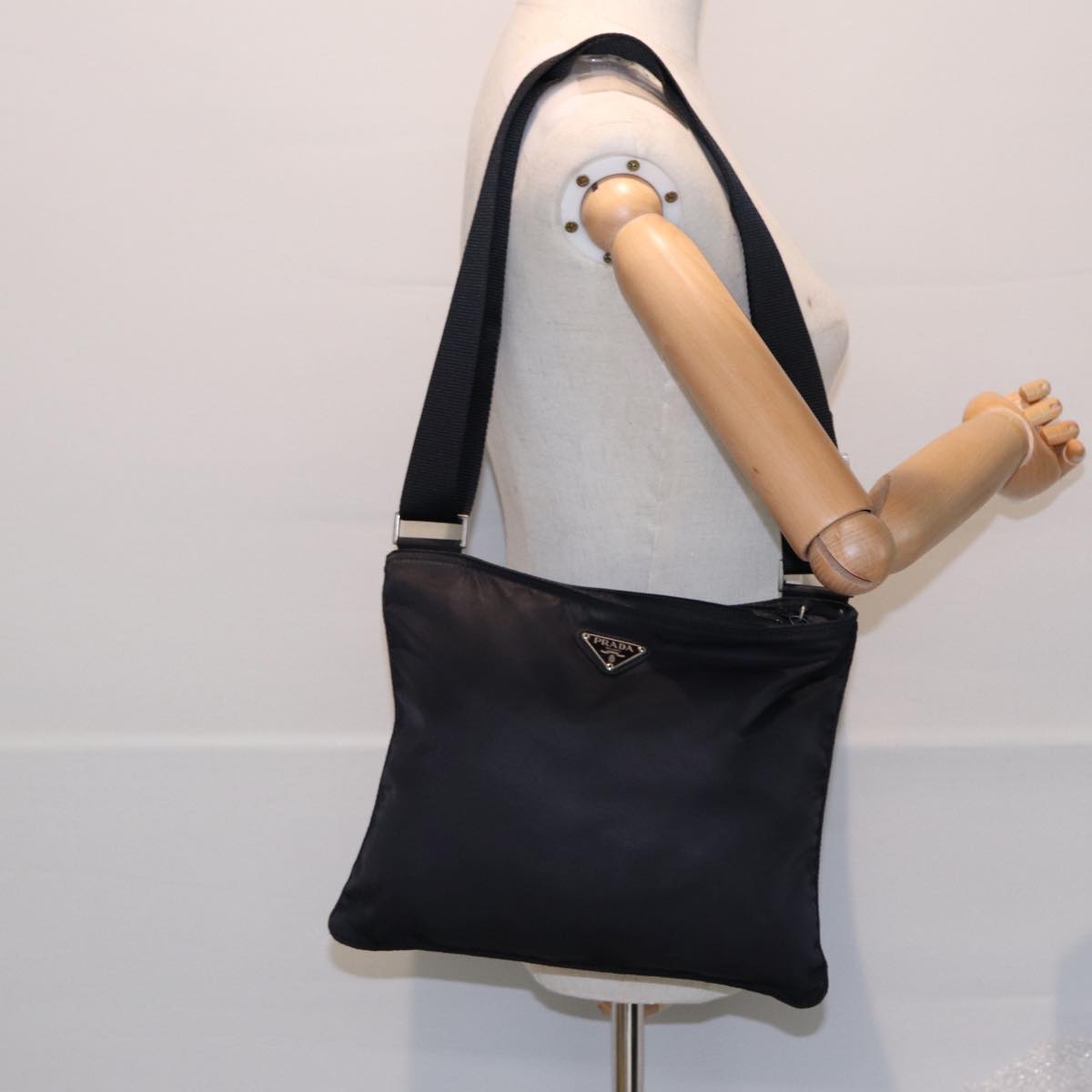 PRADA Shoulder Bag Nylon Black Silver Auth ep5415