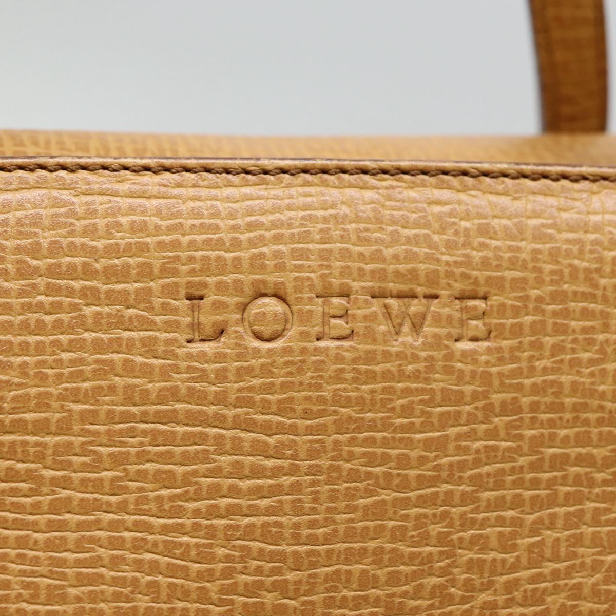 LOEWE Hand Bag Leather Beige Gold Auth ep5419