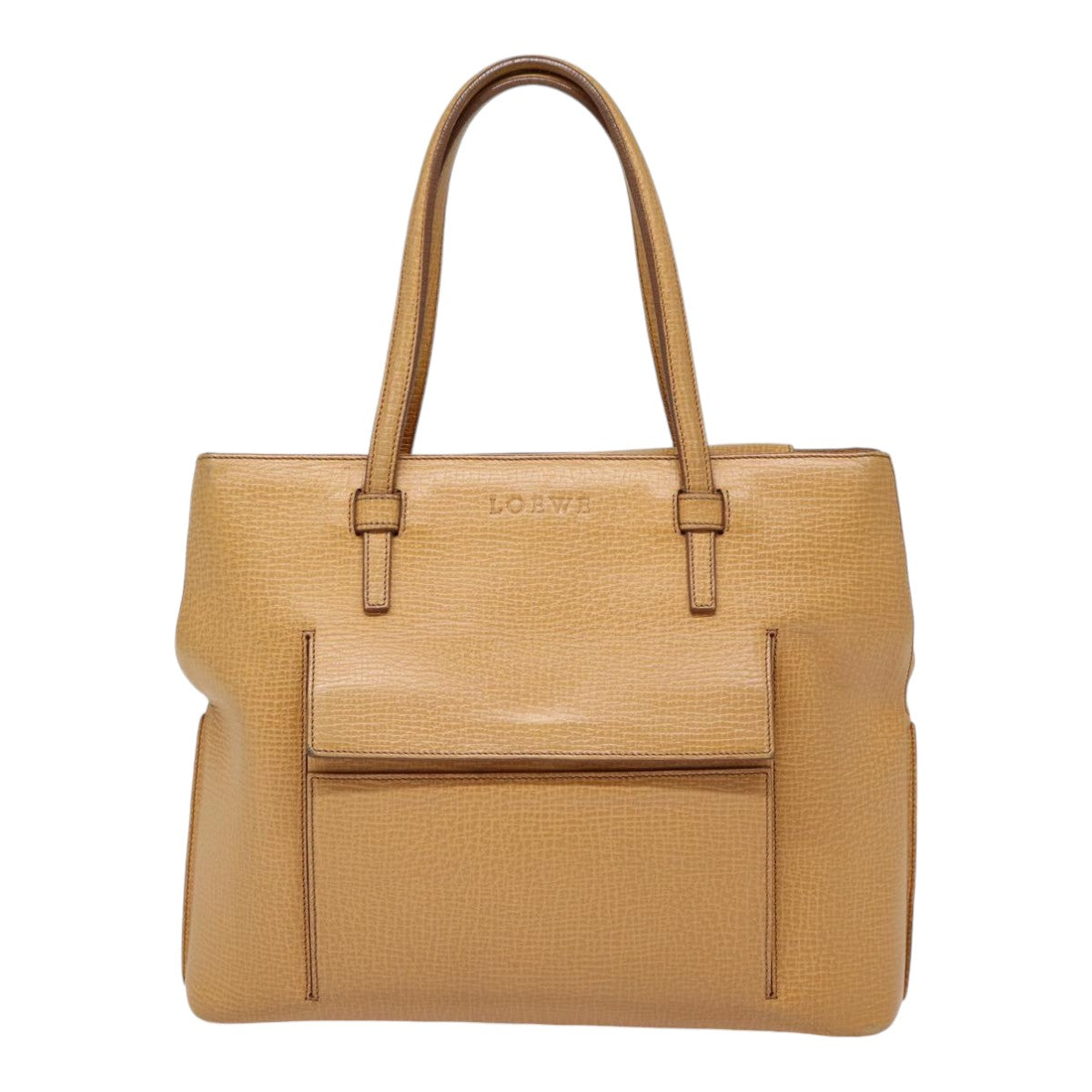 LOEWE Hand Bag Leather Beige Gold Auth ep5419