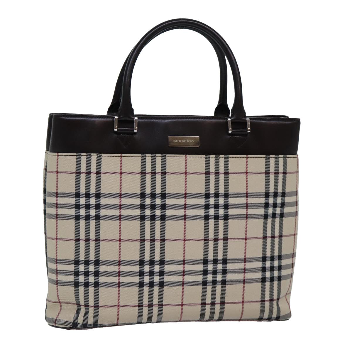 BURBERRY Nova Check Hand Bag Canvas Beige Silver Auth ep5426