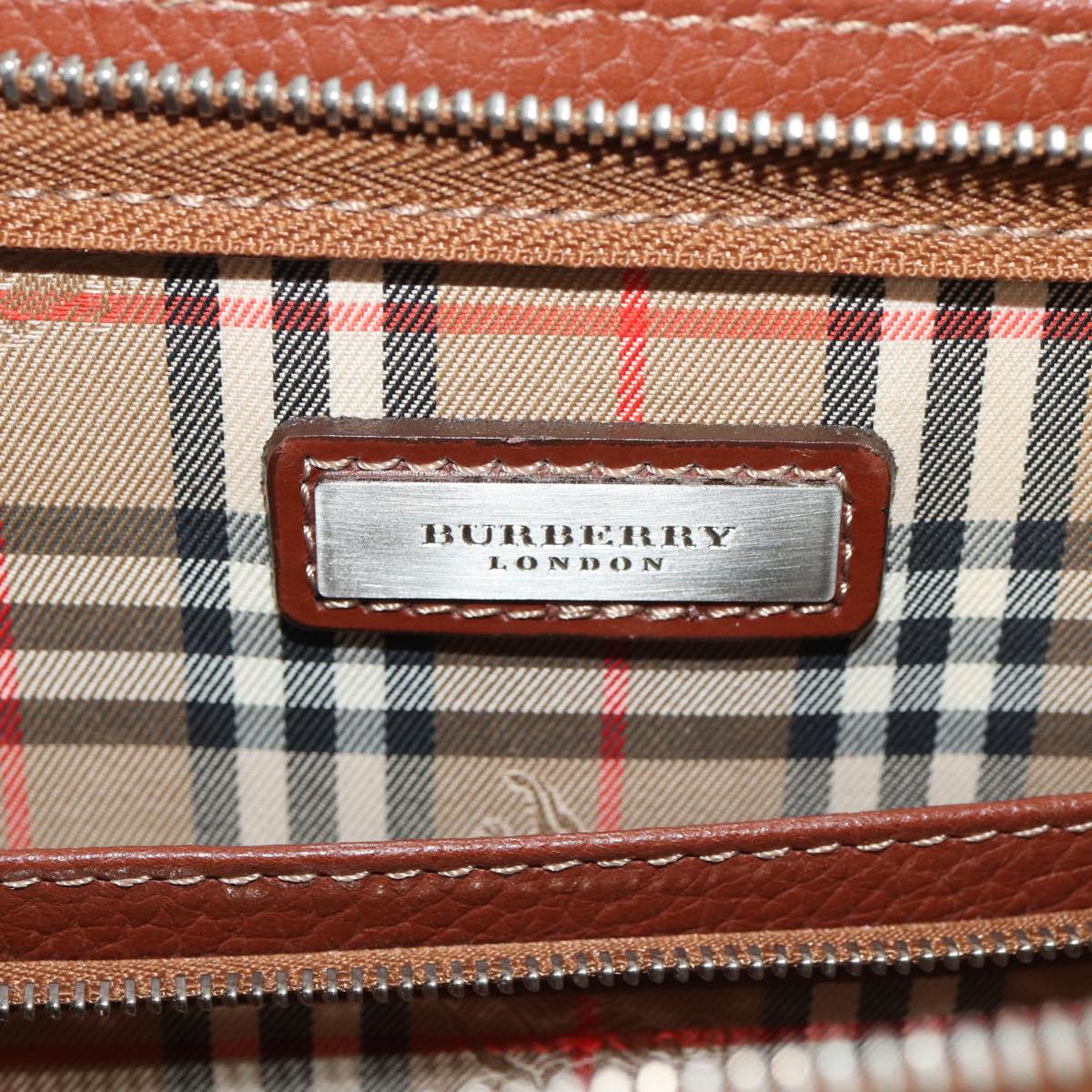 BURBERRY Business Bag Leather Brown Silver Auth ep5429