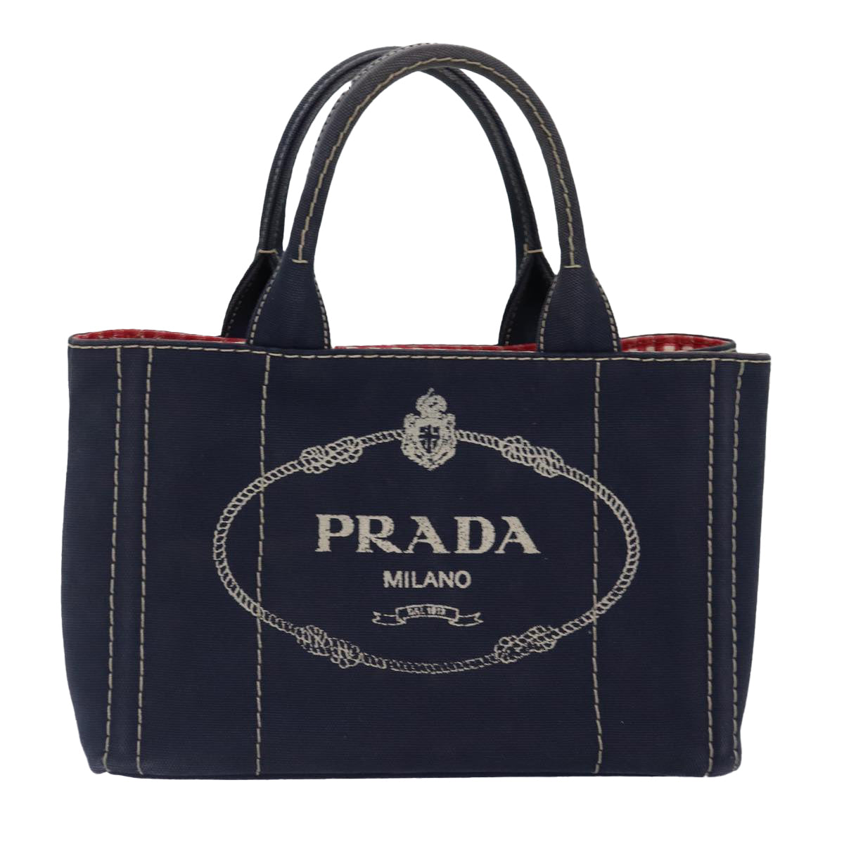 PRADA Canapa PM Hand Bag Canvas Navy Gold Auth ep5438