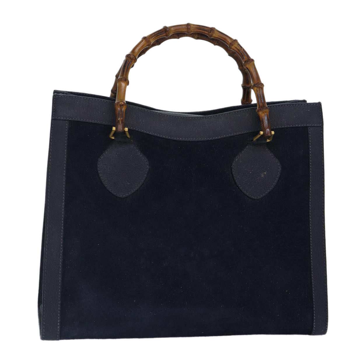 GUCCI Bamboo Hand Bag Suede Leather Navy Gold 002 1095 0260 Auth ep5447