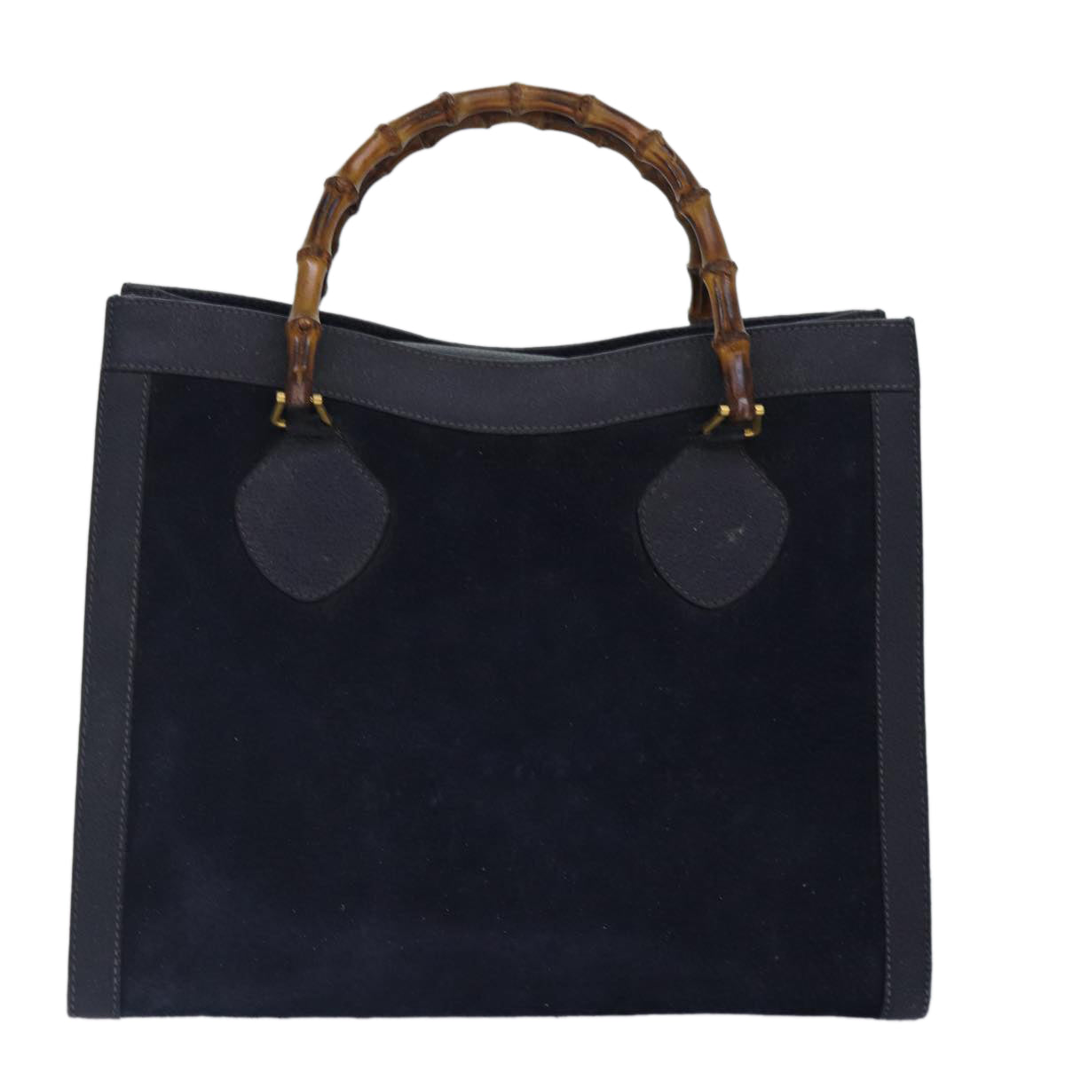 GUCCI Bamboo Hand Bag Suede Leather Navy Gold 002 1095 0260 Auth ep5447