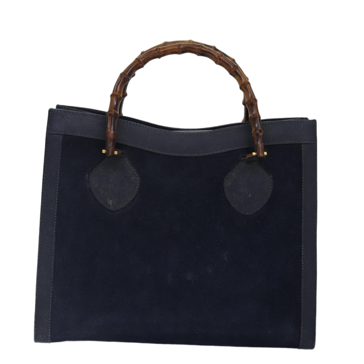 GUCCI Bamboo Hand Bag Suede Leather Navy Gold 002 1095 0260 Auth ep5447