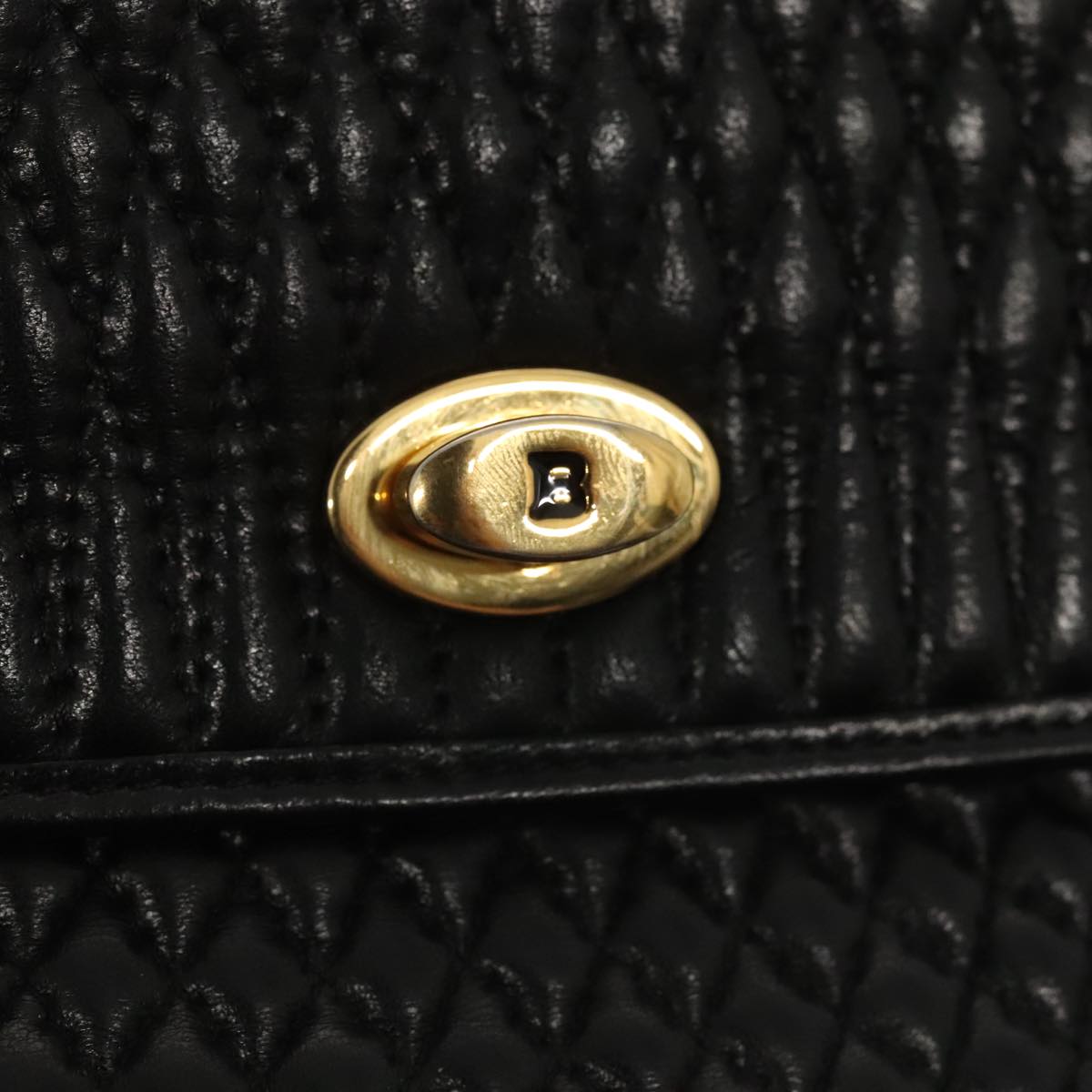 BALLY Hand Bag Leather Black Gold Auth ep5454